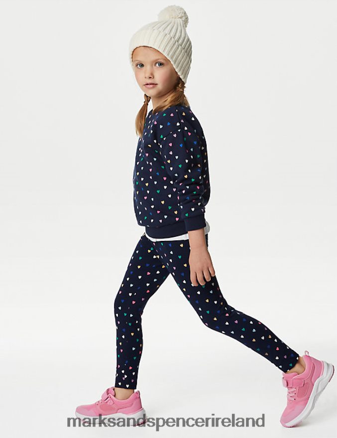 Marks & Spencer Kids Cotton Rich Heart Leggings Navy Clothing 2VJ8DF8818