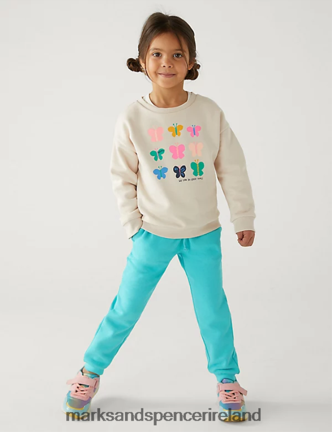 Marks & Spencer Kids Cotton Rich Joggers Aqua Clothing 2VJ8DF9770