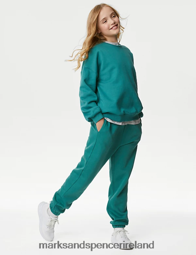 Marks & Spencer Kids Cotton Rich Plain Joggers Green Clothing 2VJ8DF9324