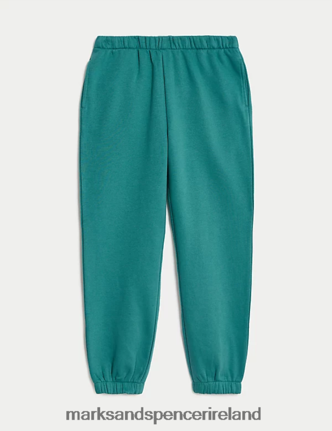 Marks & Spencer Kids Cotton Rich Plain Joggers Green Clothing 2VJ8DF9324