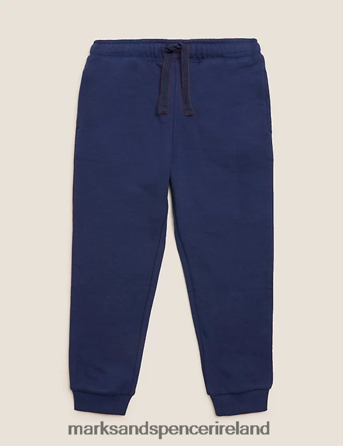 Marks & Spencer Kids Cotton Rich Plain Joggers Navy Clothing 2VJ8DF7779