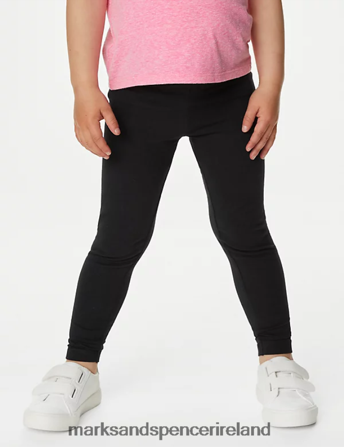 Marks & Spencer Kids Cotton Rich Plain Leggings Black Clothing 2VJ8DF9907