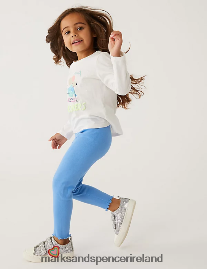 Marks & Spencer Kids Cotton Rich Ribbed Leggings Blue Clothing 2VJ8DF9904