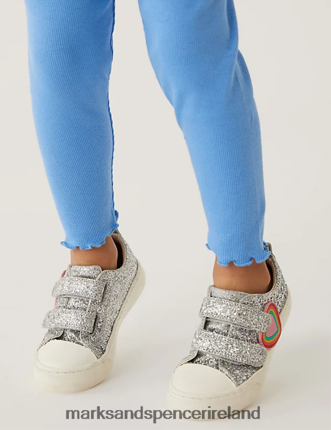 Marks & Spencer Kids Cotton Rich Ribbed Leggings Blue Clothing 2VJ8DF9904