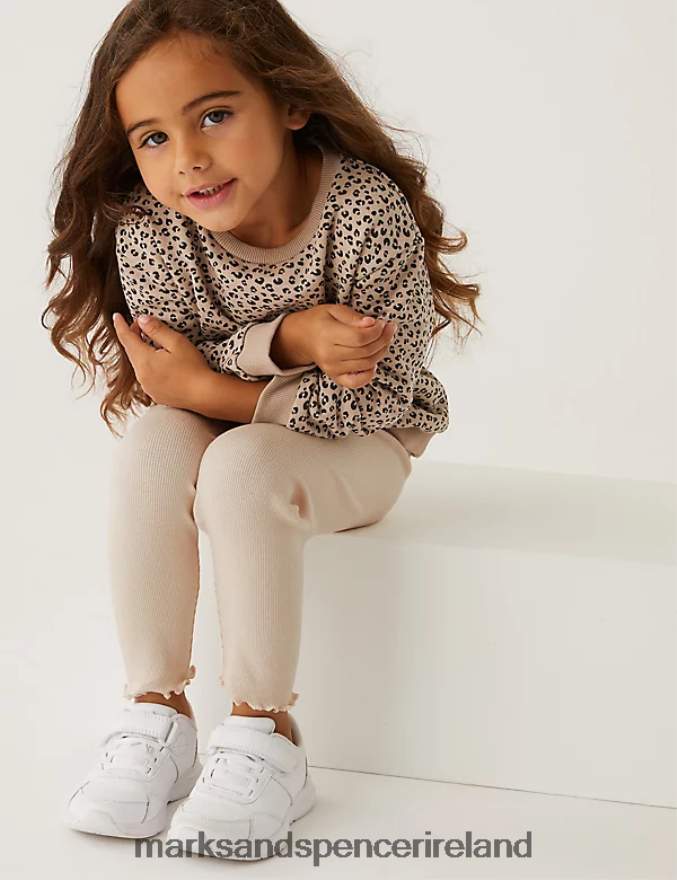 Marks & Spencer Kids Cotton Rich Ribbed Leggings Calico Clothing 2VJ8DF9967