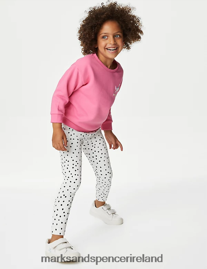 Marks & Spencer Kids Cotton Rich Spotted Leggings White Clothing 2VJ8DF8860