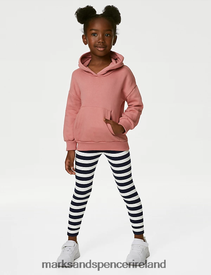 Marks & Spencer Kids Cotton Rich Striped Leggings Navy Clothing 2VJ8DF9468