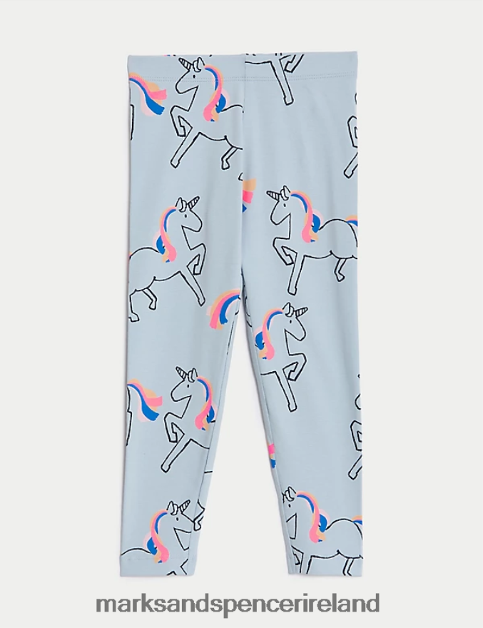 Marks & Spencer Kids Cotton Rich Unicorn Leggings Soft Blue Clothing 2VJ8DF9022