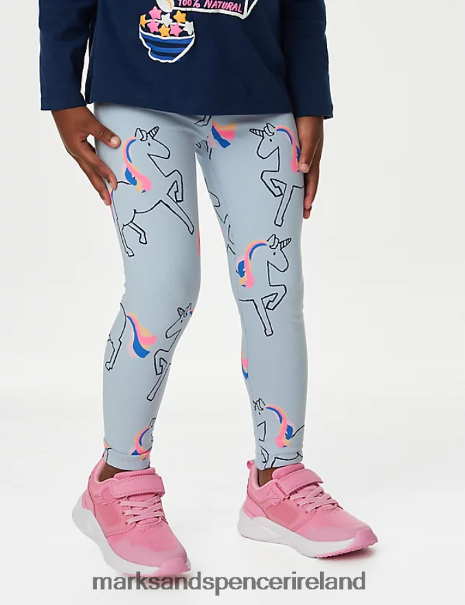 Marks & Spencer Kids Cotton Rich Unicorn Leggings Soft Blue Clothing 2VJ8DF9022