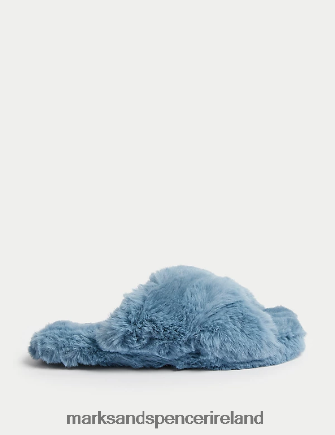 Marks & Spencer Kids Faux Fur Slippers Blue Footwear 2VJ8DF9020