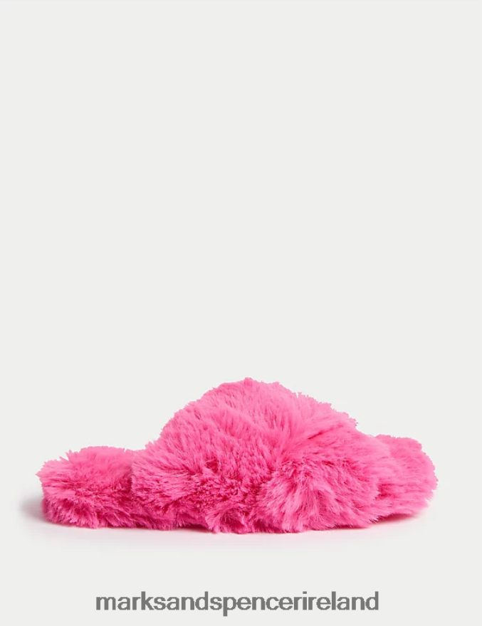 Marks & Spencer Kids Faux Fur Slippers Pink Footwear 2VJ8DF9303