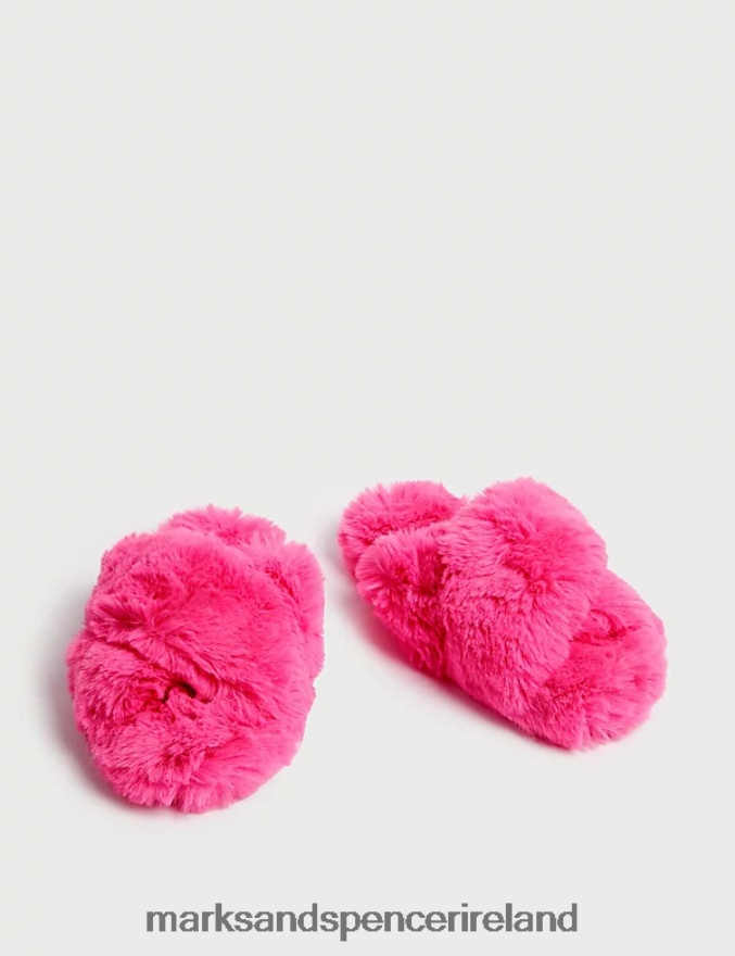 Marks & Spencer Kids Faux Fur Slippers Pink Footwear 2VJ8DF9303