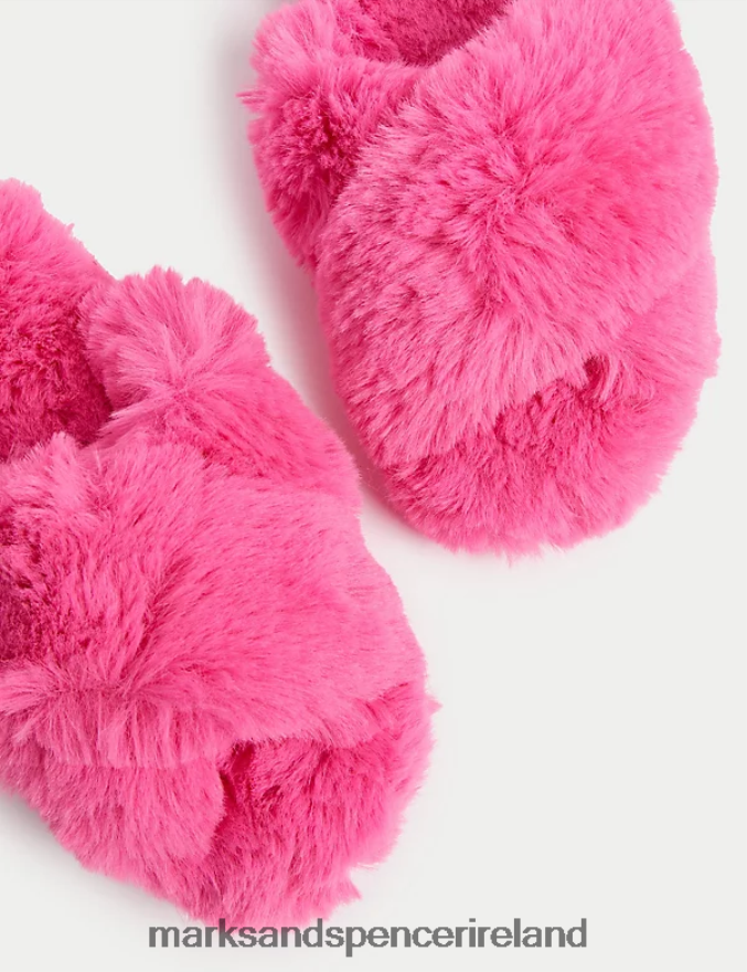 Marks & Spencer Kids Faux Fur Slippers Pink Footwear 2VJ8DF9303