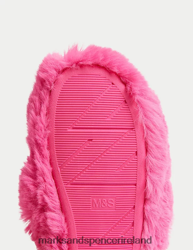 Marks & Spencer Kids Faux Fur Slippers Pink Footwear 2VJ8DF9303