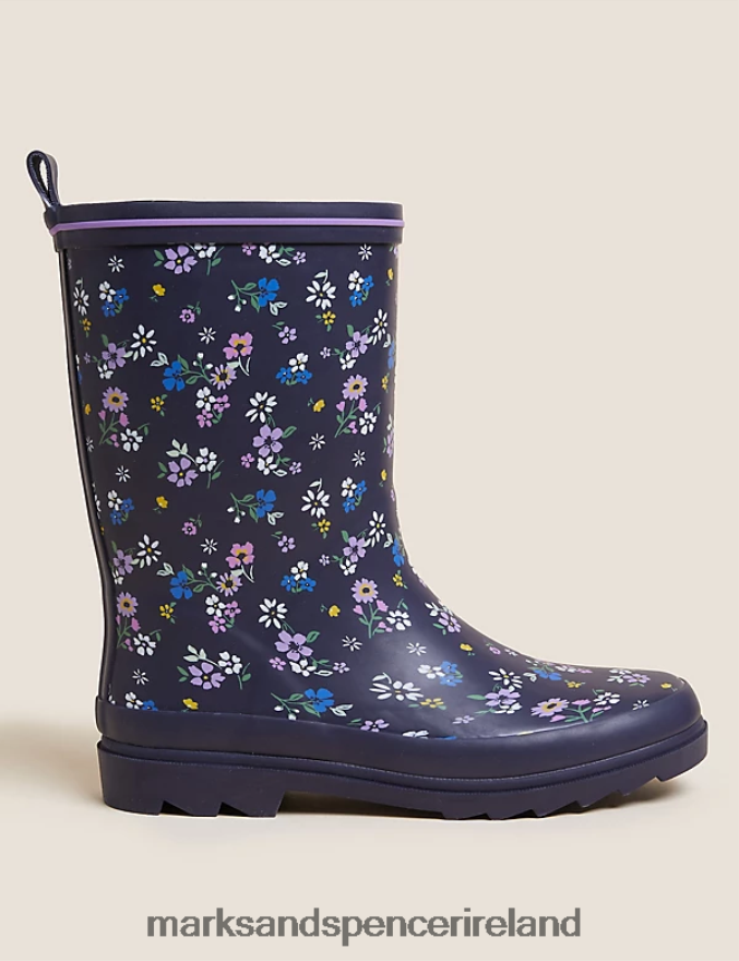 Marks & Spencer Kids Floral Wellies Navy Mix Footwear 2VJ8DF9854