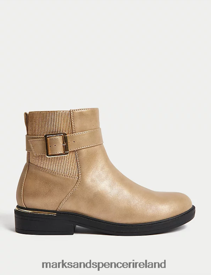 Marks & Spencer Kids Freshfeet Ankle Boots Gold Footwear 2VJ8DF9045