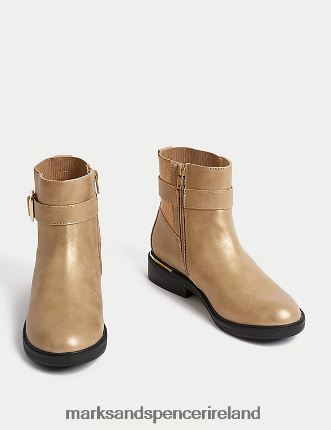 Marks & Spencer Kids Freshfeet Ankle Boots Gold Footwear 2VJ8DF9045