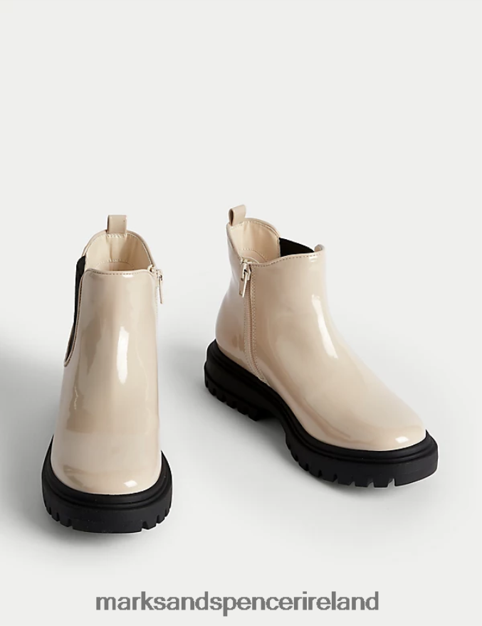 Marks & Spencer Kids Freshfeet Chunky Chelsea Boots Cream Footwear 2VJ8DF9189