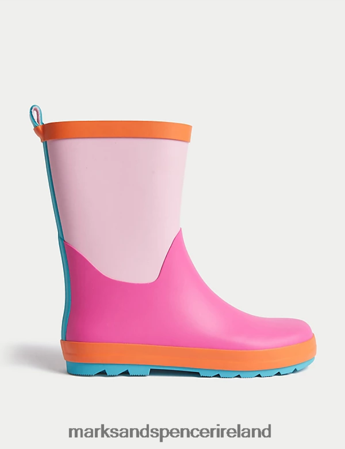 Marks & Spencer Kids Freshfeet Colour Block Wellies Pink Footwear 2VJ8DF9275