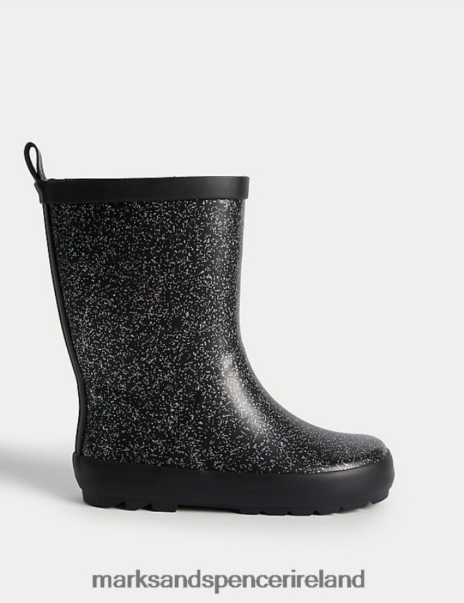 Marks & Spencer Kids Freshfeet Glitter Wellies Black Footwear 2VJ8DF9899