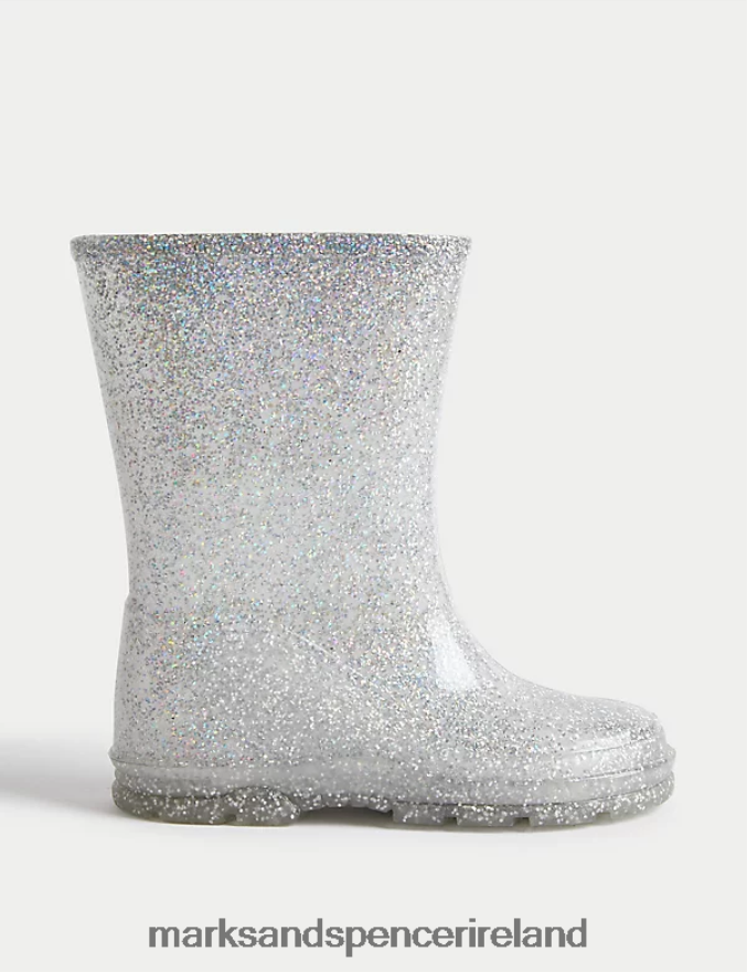 Marks & Spencer Kids Freshfeet Glitter Wellies Silver Mix Footwear 2VJ8DF9856