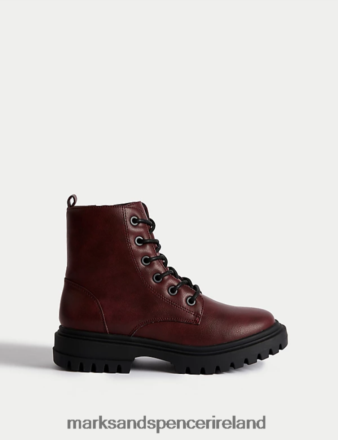 Marks & Spencer Kids Freshfeet Lace Boots Berry Footwear 2VJ8DF9624