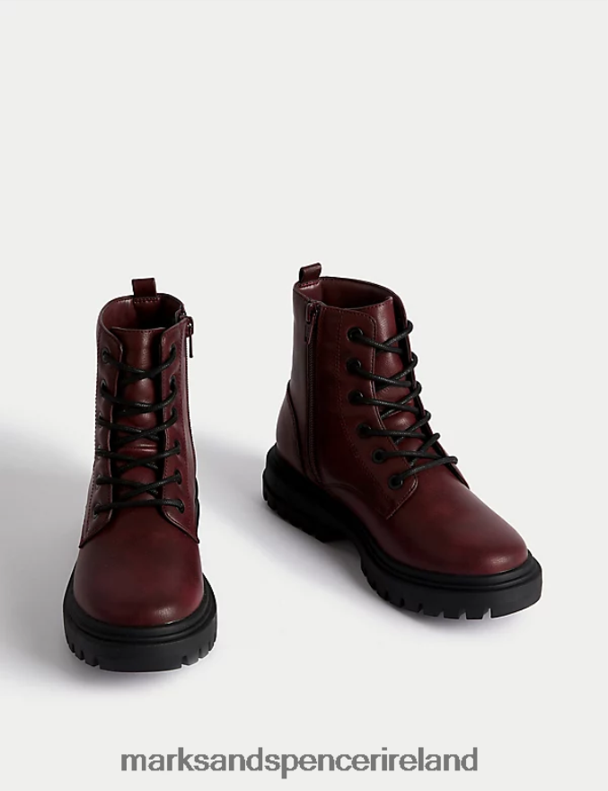 Marks & Spencer Kids Freshfeet Lace Boots Berry Footwear 2VJ8DF9624