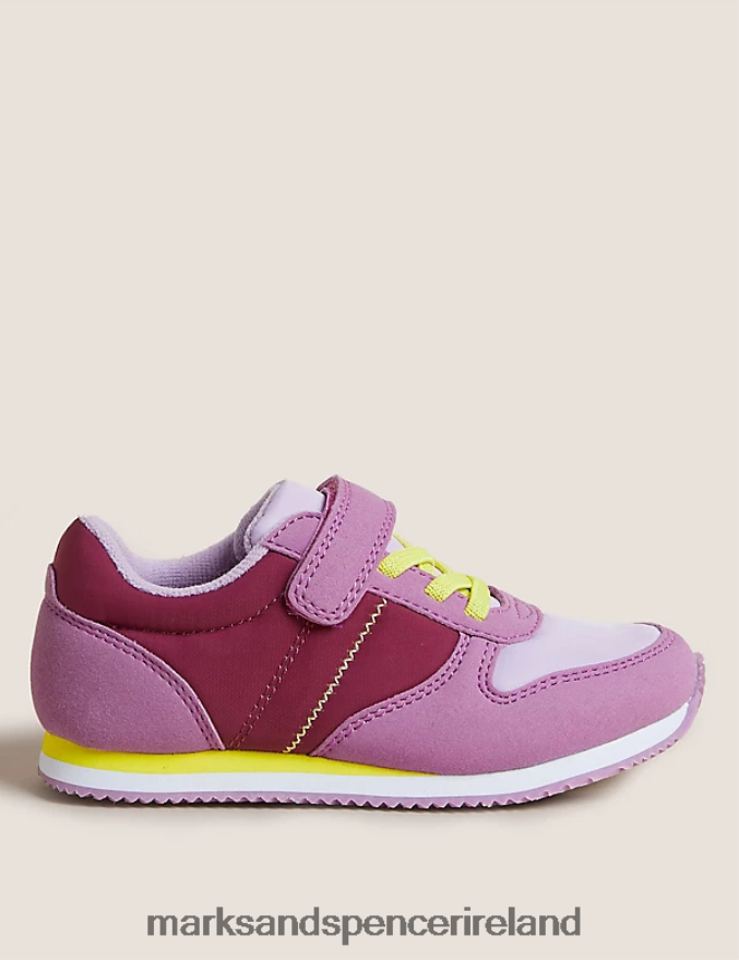 Marks & Spencer Kids Freshfeet Riptape Trainers Pink Mix Footwear 2VJ8DF9653