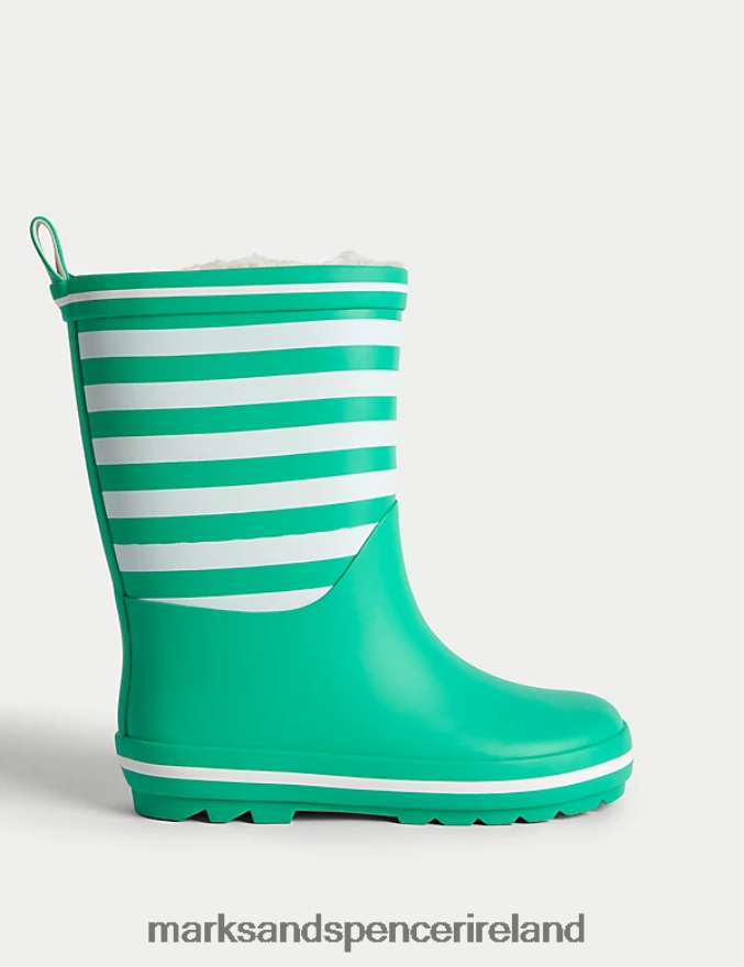 Marks & Spencer Kids Freshfeet Striped Wellies Spearmint Footwear 2VJ8DF8625