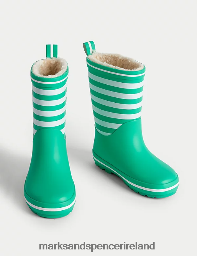 Marks & Spencer Kids Freshfeet Striped Wellies Spearmint Footwear 2VJ8DF8625