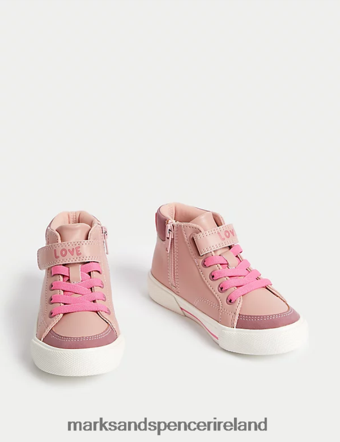 Marks & Spencer Kids Freshfeet Unicorn High Top Trainers Pink Footwear 2VJ8DF9074