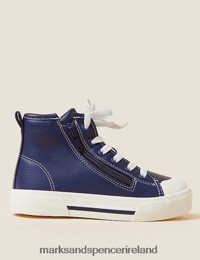 Marks & Spencer Kids Freshfeet Zip High Tops Navy Footwear 2VJ8DF8012