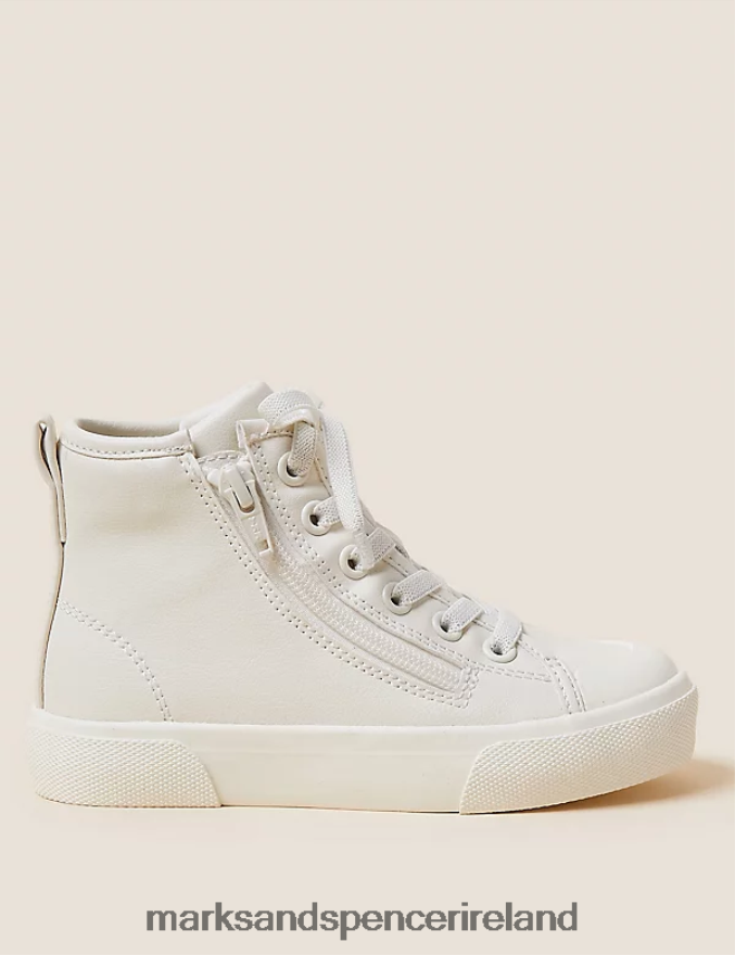 Marks & Spencer Kids Freshfeet Zip High Tops White Footwear 2VJ8DF8467
