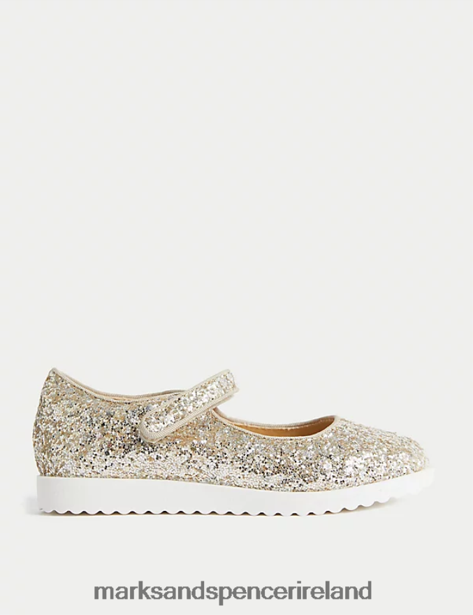 Marks & Spencer Kids Glitter Mary Jane Shoes Gold Footwear 2VJ8DF9716