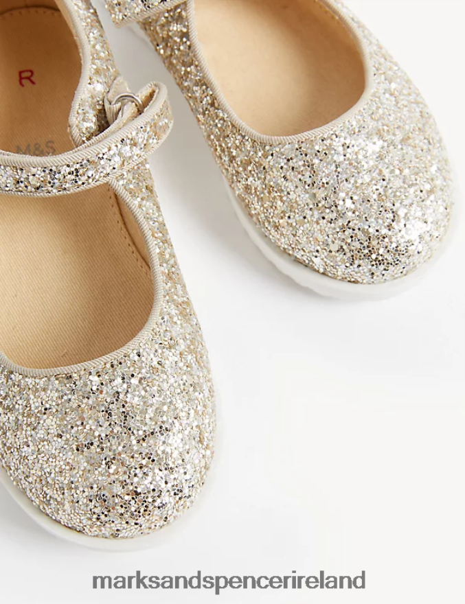 Marks & Spencer Kids Glitter Mary Jane Shoes Gold Footwear 2VJ8DF9716