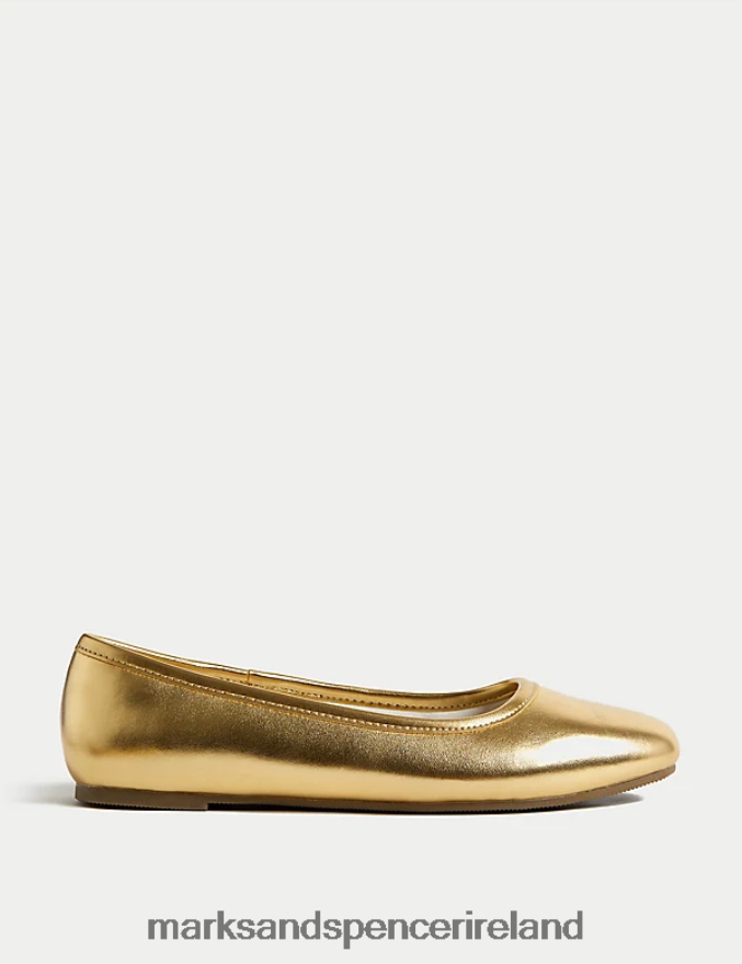 Marks & Spencer Kids Metallic Ballet Pumps Gold Footwear 2VJ8DF9656