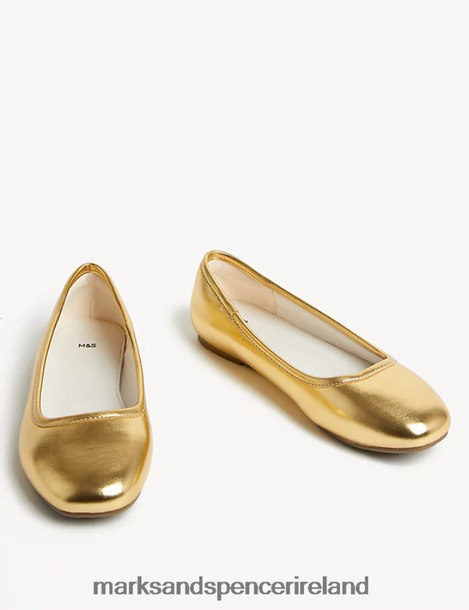 Marks & Spencer Kids Metallic Ballet Pumps Gold Footwear 2VJ8DF9656