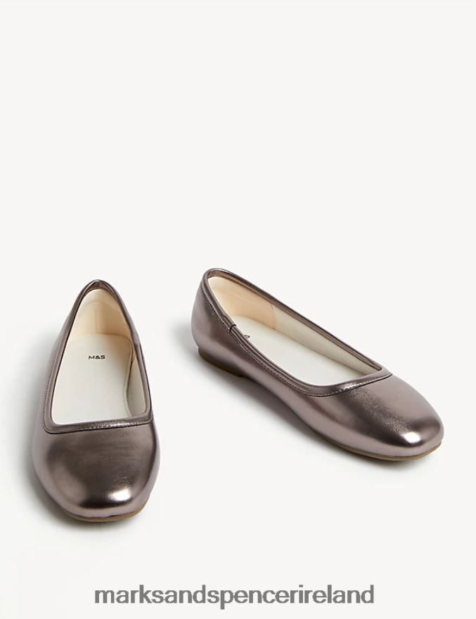 Marks & Spencer Kids Metallic Ballet Pumps Pewter Footwear 2VJ8DF9414