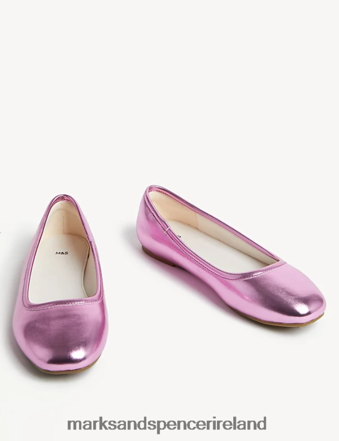 Marks & Spencer Kids Metallic Ballet Pumps Pink Footwear 2VJ8DF9657