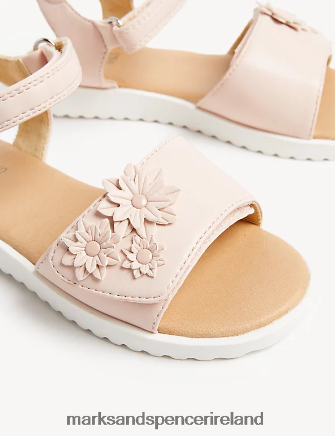 Marks & Spencer Kids Riptape Floral Sandals Pink Footwear 2VJ8DF9848