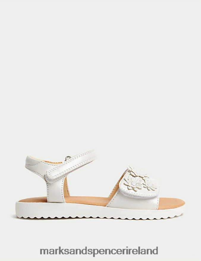 Marks & Spencer Kids Riptape Floral Sandals White Footwear 2VJ8DF9962