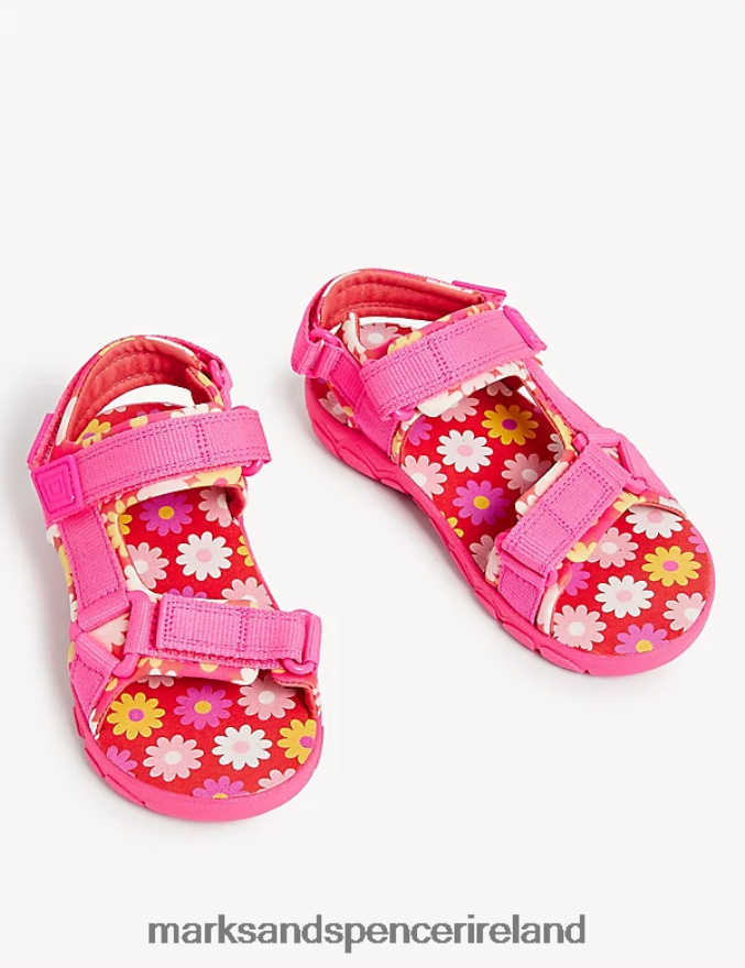 Marks & Spencer Kids Riptape Floral Trekkers Pink Mix Footwear 2VJ8DF9814