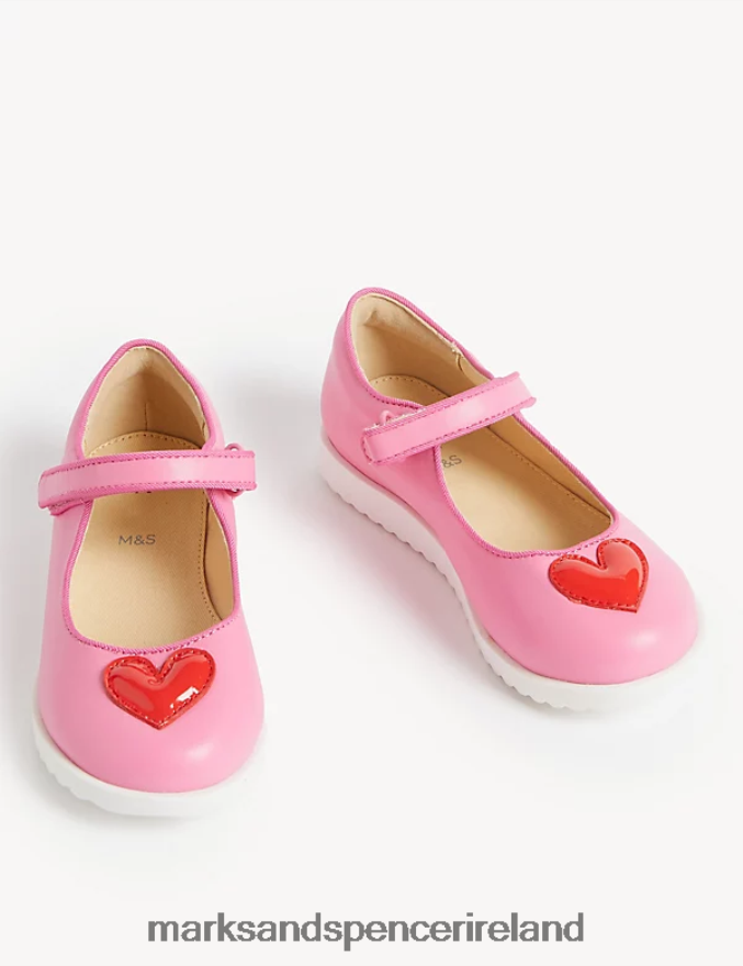 Marks & Spencer Kids Riptape Heart Mary Jane Shoes Pink Footwear 2VJ8DF9796