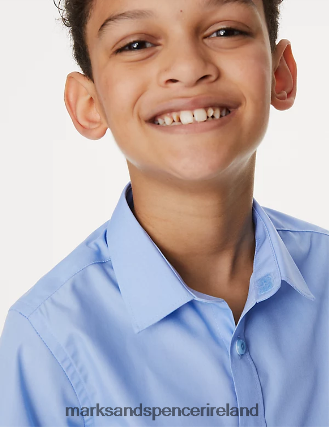 Marks & Spencer Kids 2pk Slim Fit Non-Iron School Shirts Blue School Uniform 2VJ8DF8074