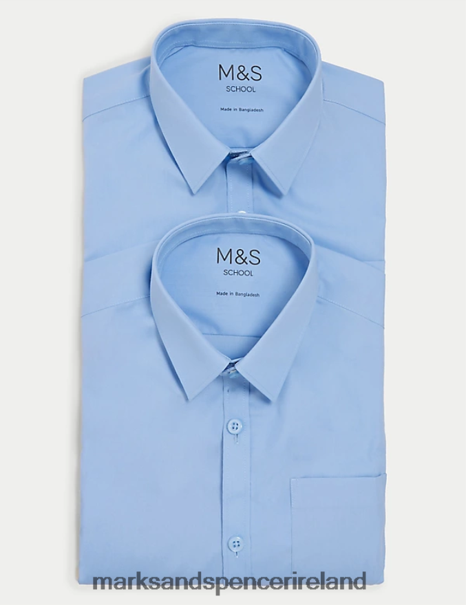 Marks & Spencer Kids 2pk Slim Fit Non-Iron School Shirts Blue School Uniform 2VJ8DF8074