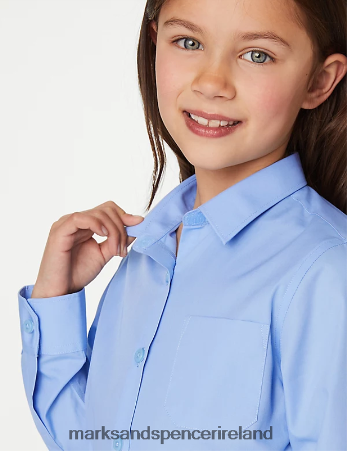 Marks & Spencer Kids 2pk Slim Fit Non-Iron School Shirts Blue School Uniform 2VJ8DF9119