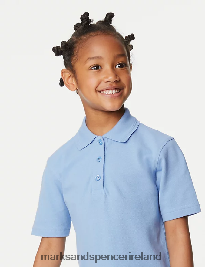 Marks & Spencer Kids 2pk Stain Resist School Polo Shirts Blue School Uniform 2VJ8DF9400