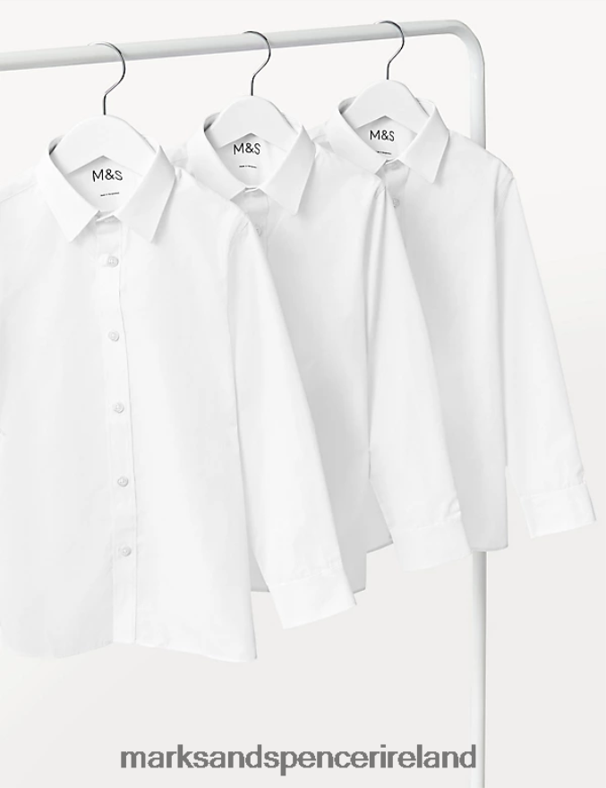 Marks & Spencer Kids 3pk Longer Length Easy Iron School Shirts White School Uniform 2VJ8DF8433