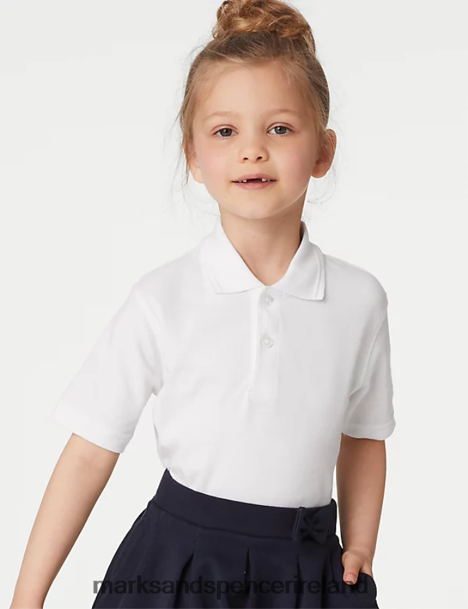Marks & Spencer Kids 5pk Pure Cotton School Polo Shirts White School Uniform 2VJ8DF8220