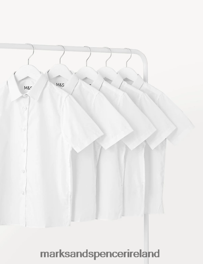 Marks & Spencer Kids 5pk Regular Fit Easy to Iron School Shirts White School Uniform 2VJ8DF9351